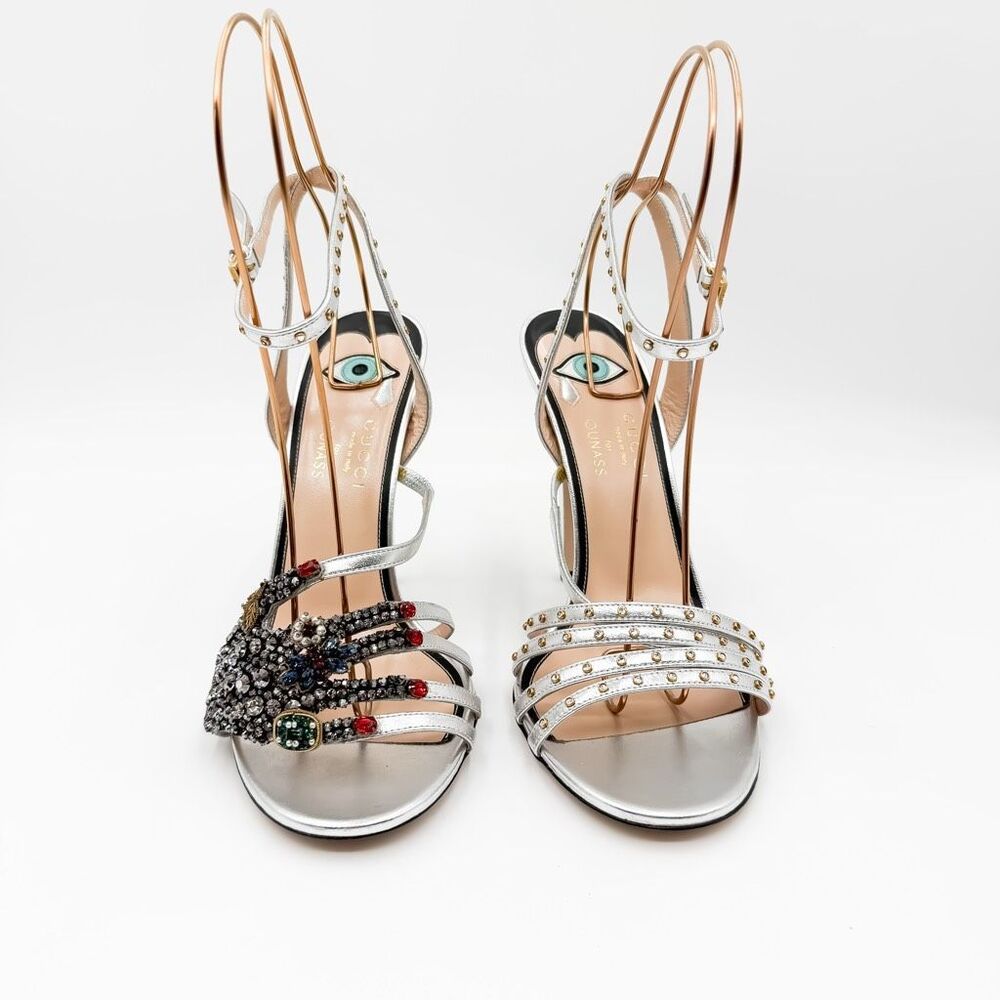 Gucci GG Wangy Crystal Embellished Silver Spike Studded Heels New EU 41 US 11 - Picture 5 of 15